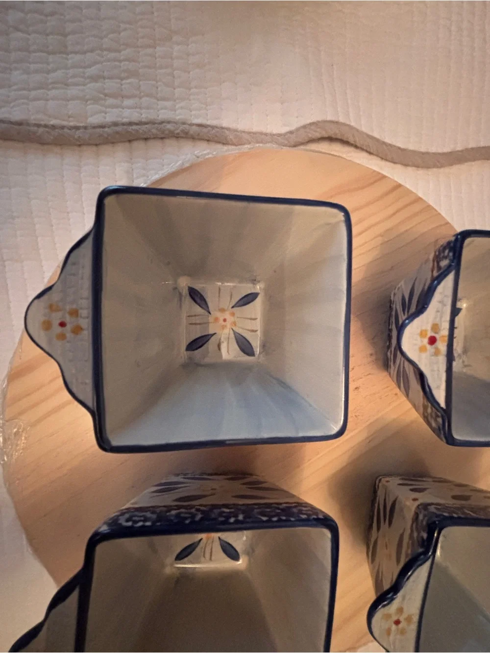 Temp-Tations Blue Floral Square Ceramic Ramekins - Set of 4